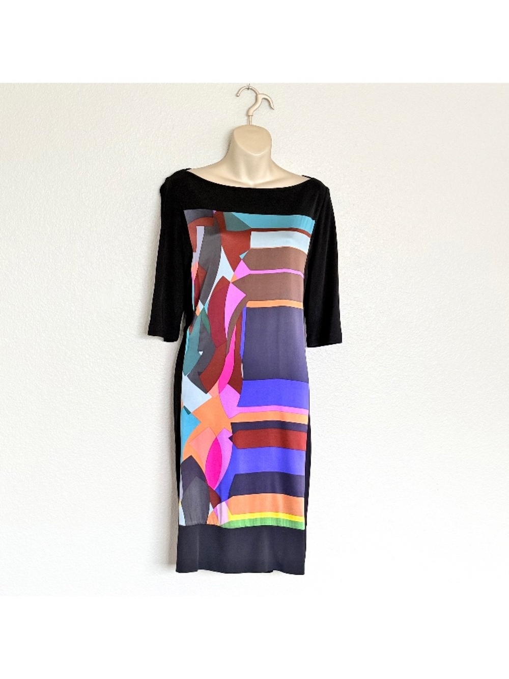 Suzi Chin Retro 60s Mod Abstract Silk Artsy Cocktail Midi Shift Dress Sz 14